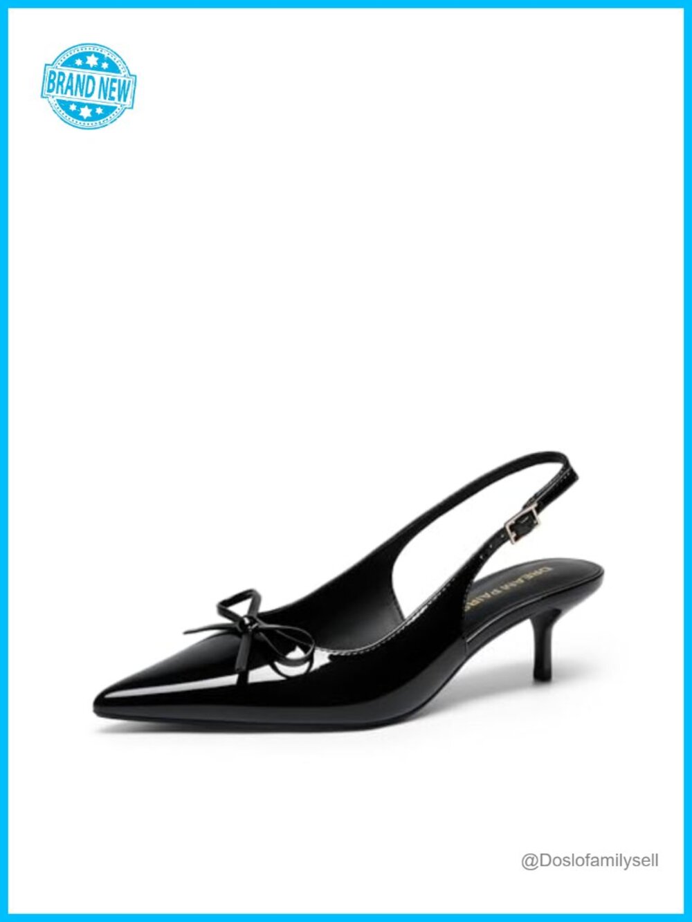 Kitten Heel Slingback Pointed Toe Faux Leather Pumps Adjustable Buckle